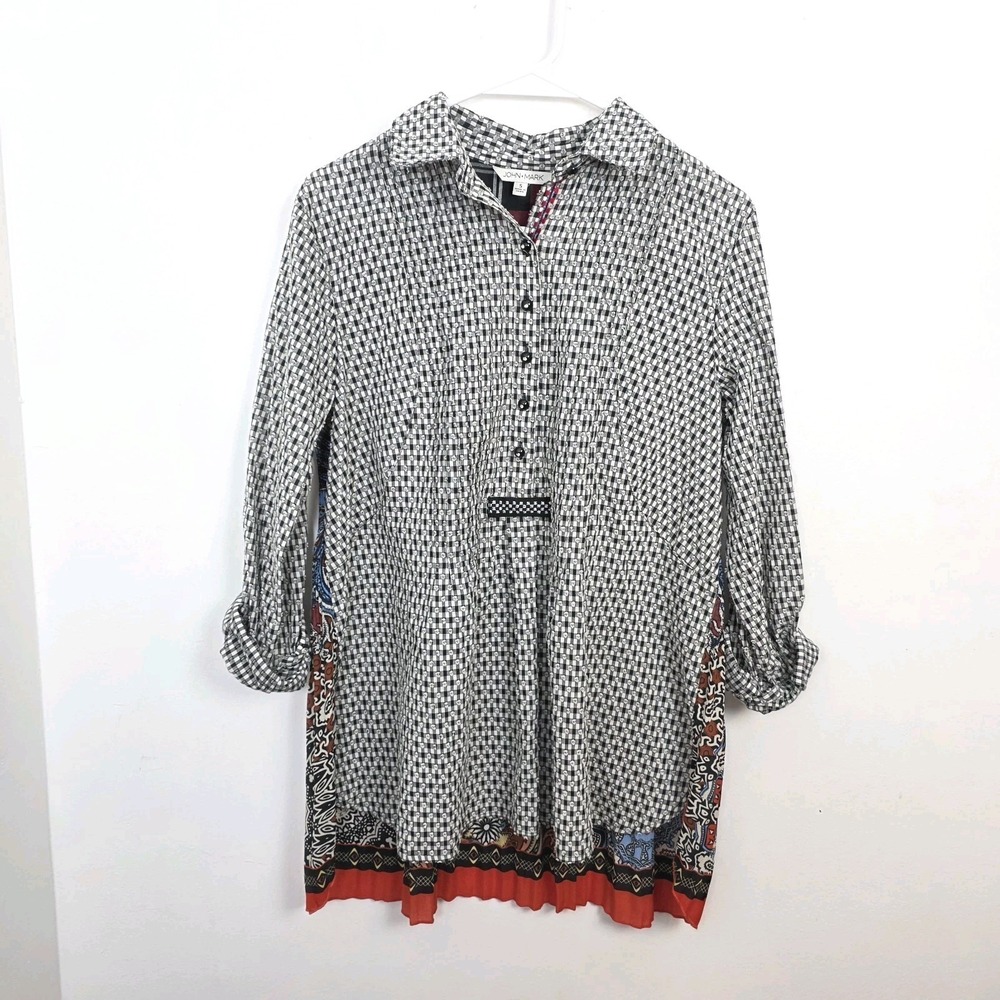 John Mark White Black Colorful Atsy Boho Festival Mandala Tunic Size Small‎